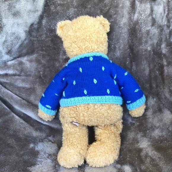 Vintage Ty Classic Bear Plush 1990 Curly Tan Blue Sweater w/ Umbrella Stuffed - Picture 5 of 14